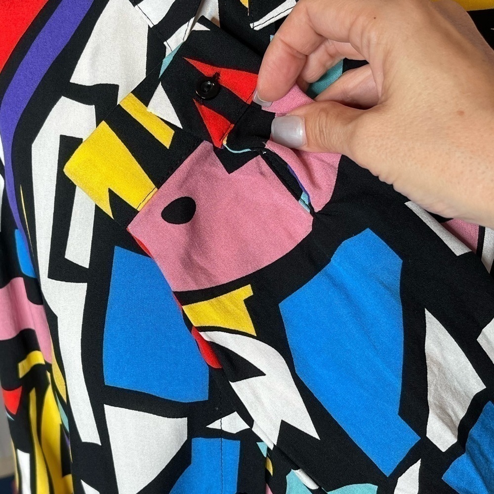 Big Dart Vintage 80s GEOMETRIC Pop Art Button Up Top Color Block Size Medium NWT - Picture 14 of 15
